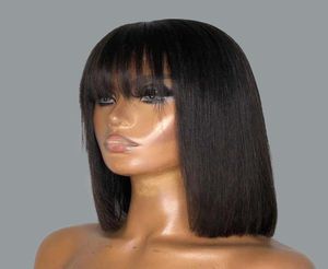 Bob raide avec frange Bone Hair raide pour les femmes Human Human Full Machine Faude Bob Fringe 816 pouces 06189127561