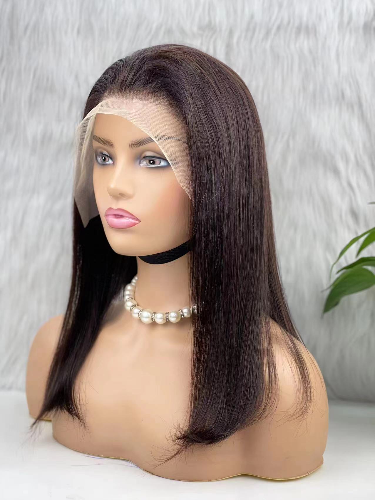 Prosta koronkowa peruka czołowa 12-16 cali prawdziwe ludzkie włosy 13x4 Przezrocze przezroczyste koronkowe peruki