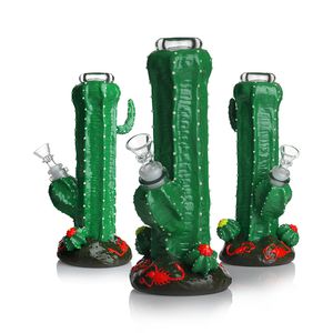 Bong droit 3D peinture à la main conduites d'eau en verre de cactus bongs pipe à fumer 7 mm d'épaisseur capiteux avec bol 10 pouces brillent dans le noir