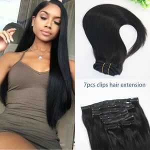 Rechte Braziliaanse menselijke haarclip in haarverlenging 1b natuurlijke kleur Menselijke Maagd Haar Afrikaanse Amerikaanse 7PCS 120gram