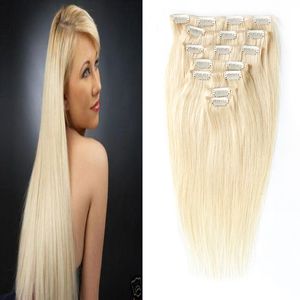 Rechte clip in menselijke hair extensions 100g 7 stks 4A 4B 4C niet-remy haar 100% menselijk haar blonde kleur 613 volledige kop set