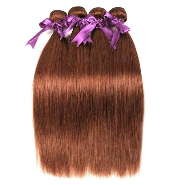 Paquets de cheveux colorés raides cheveux raides brésiliens vierges couleur pure 33 Auburn foncé 4 paquets d'extension de tissage de cheveux humains 1024647000