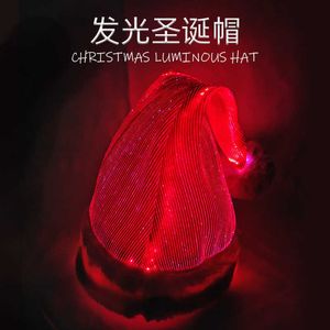 Chapeau lumineux droit en Fiber optique colorée, cadeau décoratif de noël en tissu de Fiber, chapeau rouge de noël