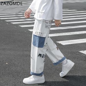 Rechte Denim Jeans Mannen Grafische Gedrukt Jeans 2021 Streetwear Jeans Man Wildleg Broek Hip Hop Koreaanse Harajuku Mode Broek 220212