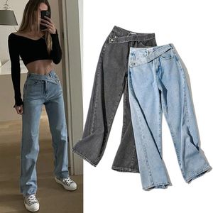 Rechte denimbroek Dames Hoge taille Jeans Los voor dames Wijde pijpen Broek Baggy Blue Jeans