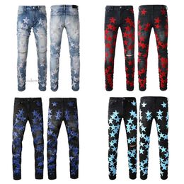 Straight For Men Diseñador Hip Hop Fashion Pants Jeans de alta calidad Jeans 38/32 Púrpura Motocicleta Cool Denim Pant Flyword123