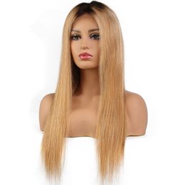 Perruque en dentelle pleine droite perruques de cheveux humains 1B/30 1B/27 Blonde Ombre brésilienne Remy cheveux perruque en dentelle pré-plumée avec des cheveux de bébé