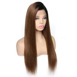 Peluca de encaje completo recto con base de seda Pelucas de cabello humano 1B 30 Ombre Cabello Remy brasileño Peluca de encaje prearrancado con cabello de bebé 342I