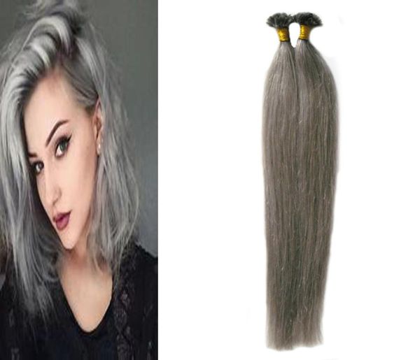 Extensions de cheveux gris raides Nail U Tip Extensions de cheveux 100g 1gstrand Silver Capsules Kératine Fusion Hair Extensions1736480