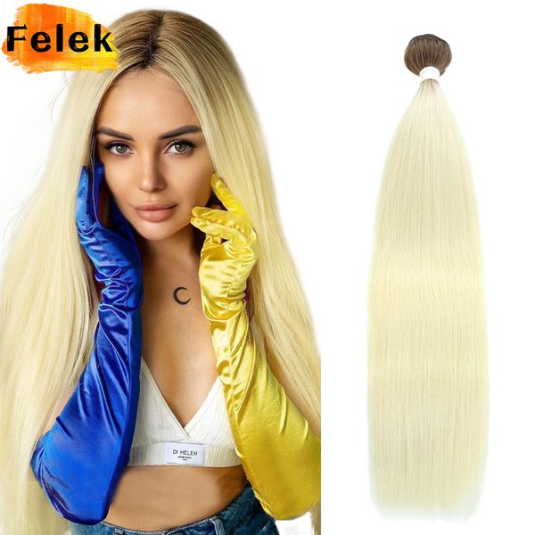 Bundles de cabello liso Cabellido de cabello natural sintético 613 Bundles rubios Extensiones de cabello Ombre Red Brown Weave Long Fiber Hair