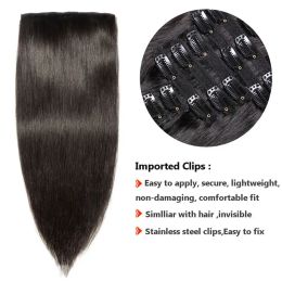 Clip de cheveux raide dans les extensions de cheveux cheveux humains 16-24 pouces Clip-Ins Tête complète 8 PCS / SET POUR FEMMES 120G REMY HEIR NATUREL