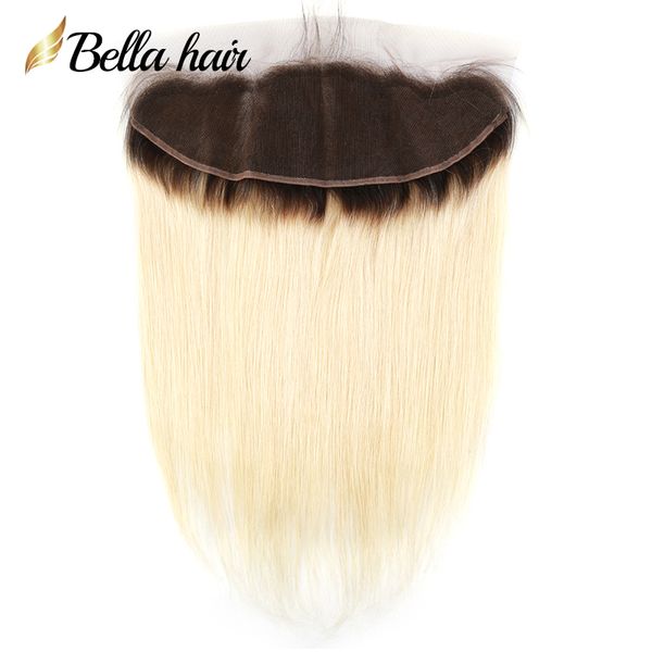 Soie droite Ombre Blonde cheveux dentelle frontale 13x4 vierge extensions de cheveux humains un donneur vierge humain cheveux brésiliens oreille à oreille fermeture # 1b/613 qualité supérieure Bella cheveux