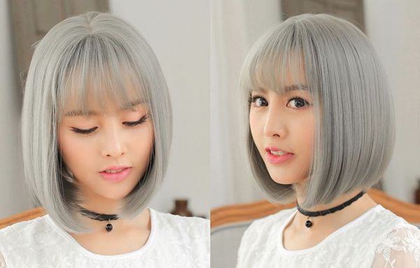 Peluca de pelo liso Señoras de pelo corto Air Liu Haiyuan Hansu Peluca coreana Auriculares