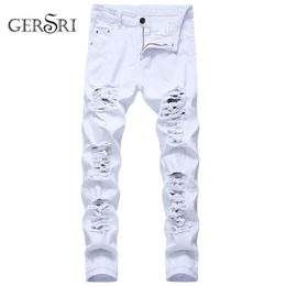 Trou droit Destruction Pantalon Distressed Jeans Hommes Denim Fashion Designer Marque Blanc Pantalon Homme Grande Taille 220328