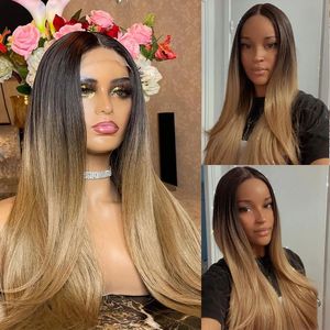 Perruque Lace Front wig Remy brésilienne lisse, cheveux naturels, couleur blond miel ombré 1b/27, 13x4, 180%, pour femmes