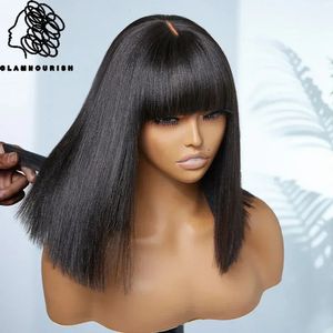 Perruque de cheveux humains droits Bob avec frange Look réaliste Faux cuir chevelu en dentelle Perruques sans colle Perruques de cheveux humains vierges brésiliens 180 Densité 231227