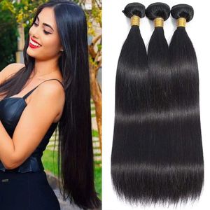 Recht Menselijk haarbundels Braziliaans recht Weefsel van echt haar Natuurlijk Zwart 100% echt haar Remy-haarextensions 1/3/4-delig