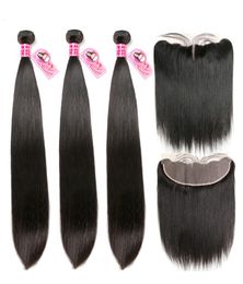 Poules à cheveux humains raides avec brésilien frontal Brésilien Remy 3Bundles avec 13x4 Clôture d'oreille 830QUOT RATIO MIDE POUR WOM7472182