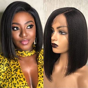 Perruque de cheveux humains droite courte Bob perruque Humain Kinky Straight 13x4 Transparent Lace Front Wigs