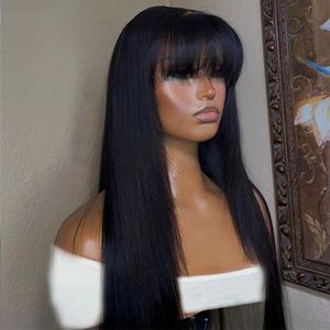 Perruque à cheveux humains raides avec frange 100% perruque brésilien brésilienne brésilienne en vente Black Full Lace Front Wig Hd Lace Wig pour femmes noires
