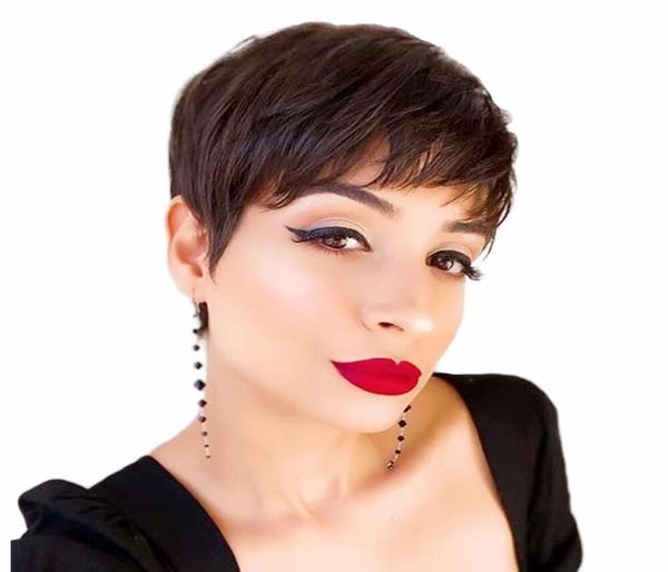 Perruques humaines raides avec frange Brésilien Vierge Hair Pixie Coup Wig Couleur naturelle Bobhaire Bobhaire Perruque pour noirs Women3022821