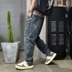 Jeans droit tube en vrac ajustement masculin large jambe décontractée pantalon denim mode rétro harlan pantalon masculin vestiment