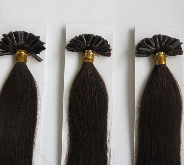 Extensions de cheveux de pointe d'ongle de kératine droite U pointe Extensions de cheveux naturels brun foncé Extensions de cheveux de kératine 3090252