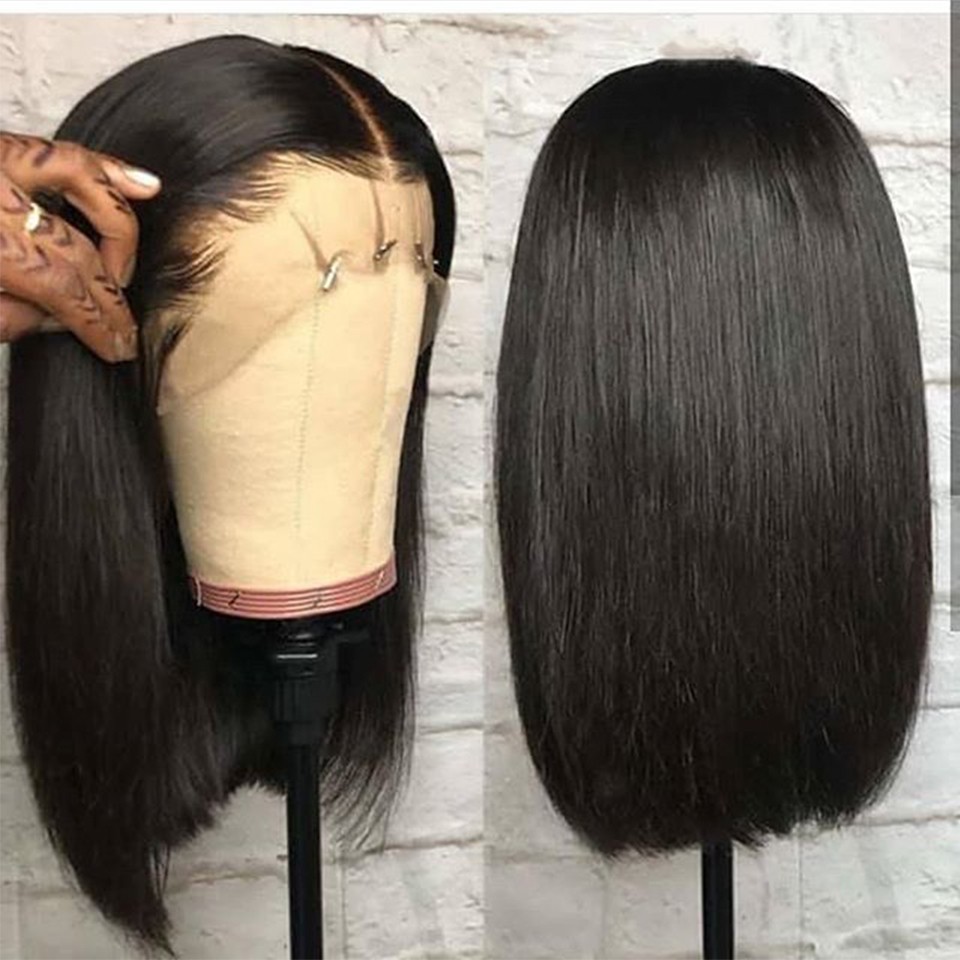 Straight Lace Front Bob Paryk Kort Full Lace Wig med Baby Hair Sid Part Glueless Lace Front Wig För Kvinnor