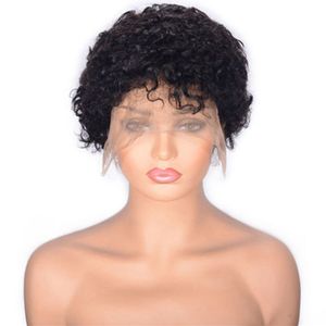 Perruques courtes bouclées avant de lacet 8 pouces 130% couleur naturelle perruque de cheveux humains indiens pour les femmes noires