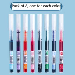 Stylo à bille de marche liquide droit Stylo neutre de couleur Séchage rapide Stylos à tirage liquide droits à base d'eau pour étudiants cadeau de fête (un ensemble de 8 coloris)