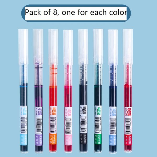 Líquido recto Bola de caminata Pen Color Neutral Pen de secado rápido El regalo de la fiesta de bolígrafos de liquidación recta a base de agua del estudiante (un set 8 colores)