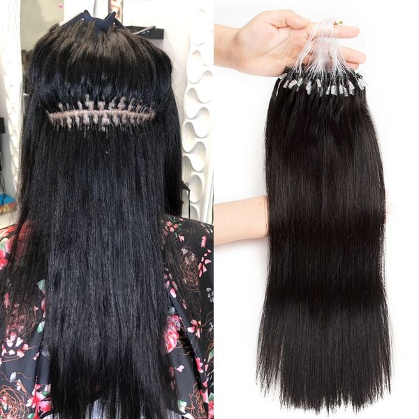 Extensions de cheveux 100% naturels Remy lisses avec anneau en Micro boucle, 12 à 26 pouces, pour femmes noires, 100g