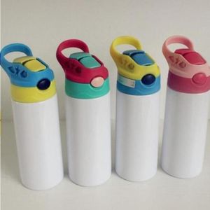 Rechte Mokken 12oz Sublimatie Sippy Cup Roestvrij Staal Blank DIY Waterfles Tumbler Met Stro Deksel Flip Top Flessen Sljlq