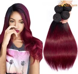 Hair ombre raide 1B 99J Bourgogne 3 Bounds Brésiliens Fils tisser les paquets Two Tone Human Hair1315359