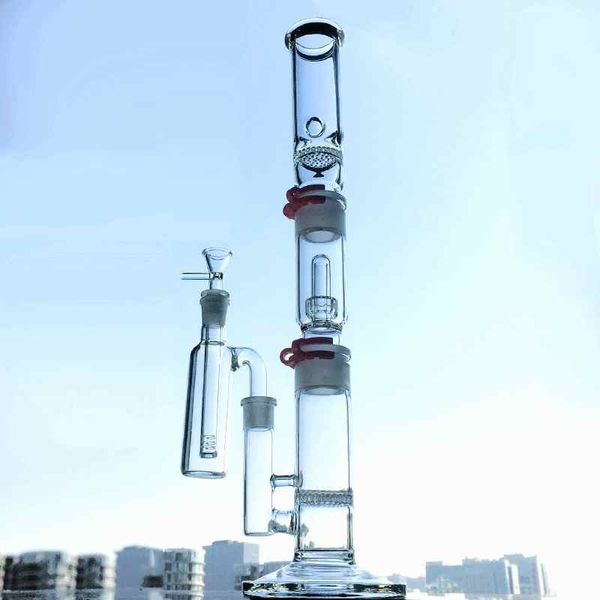 Bangs en verre perc droits Narguilés Plate-forme pétrolière Beecomb Disc Perc Dab Rigs 18 Joint 3 Chambres Dôme Pommeau de douche avec Ash Cather Construire un bang en plastique Keck WP522