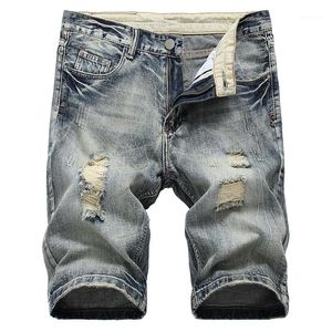 Straight Ripped Jeans Shorts Men Summer Brand New Mens Stretch Short Jeans Streetwear Streetwear Elastic Biker Denim Shorts 29-421