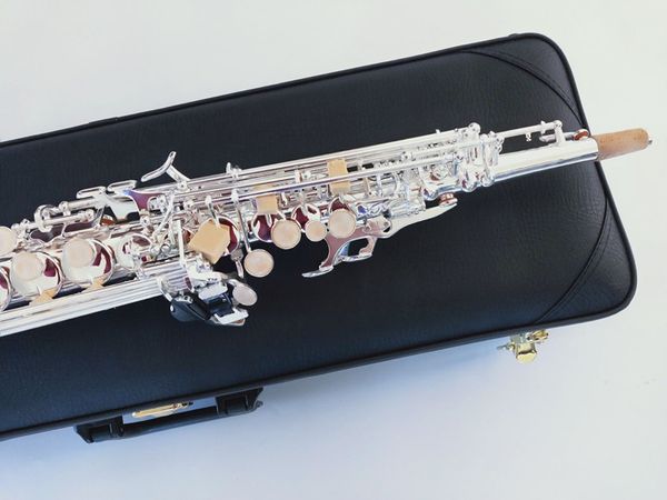 saxophone droit S-902 Si bémol Instrument de musique saxophone soprano argenté avec embouchure.Accessoires