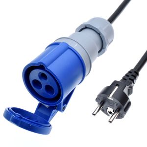 Rechte Schuko-plug naar IEC309 316C6-netsnoeren, 16 ampère, IP44, H05VV-F 1,5 mm kabel, 316p6 Plug in Euro CEE7/3 stopcontactbus