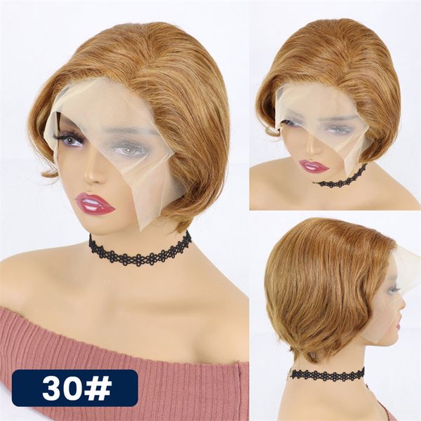 Perruque Bob Lace Front Wig brésilienne naturelle, cheveux lisses, coupe courte Pixie, 13x4, pre-plucked, transparente, pour femmes noires