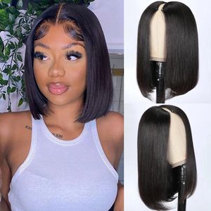 Droite Courte Bob V Partie Perruque Cheveux Humains Sans Sans Colle Mise À Niveau U Partie Perruques Brésilienne 150% pleine naturelle petite casquette lutin coupe émoussée