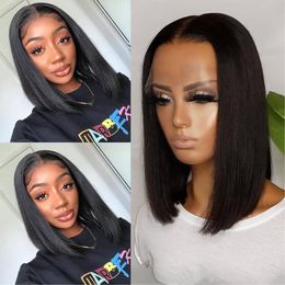 Droite Courte Bob Perruque 13x4 HD Lace Front Perruques Couleur Naturelle Blonde Vin Rouge Brun pour Femme Noire