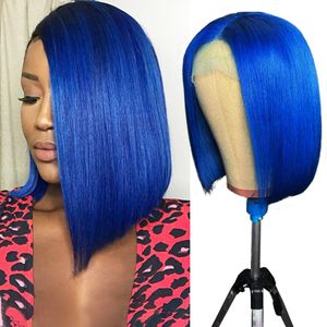 Droite Court Bob Perruques 99j Bleu 613 Blonde 13x4 Lace Front Perruque de Cheveux Humains Rose Vert Droite Ombre Perruques