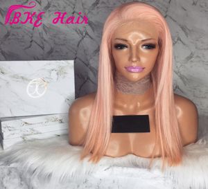 Perruque Lace Front Wig synthétique lisse avec raie latérale, cheveux de couleur rose, résistants à la chaleur, pour cosplay party6008113