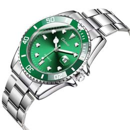 Montre pour hommes avec bracelet en acier, petit réseau droit, calendrier rouge, fantôme vert