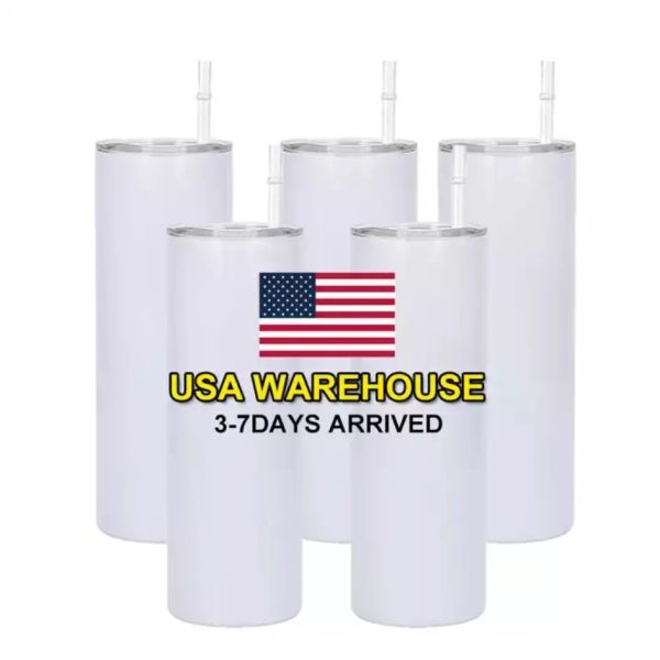 Tumblers de sublimación recta con tapa de paja 20 oz Botellas de agua de acero inoxidable Cazas de pared de doble pared aislados Tazas USA USA Local 2-7 días Entrega SS1222