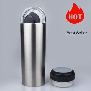 Straight Sublimation White Music Tumbler 500ml Stainless Steel Water Bottle With Speaker Outdoor Portable Water Cup