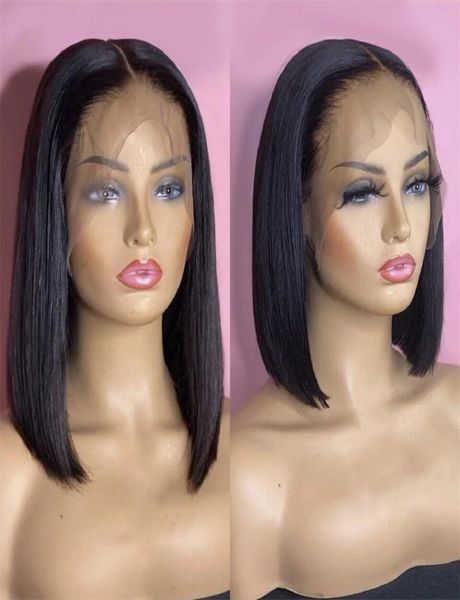 Perruque Bob Lace Front Wig synthétique lisse HD, perruque noire de Simulation de cheveux humains pour femmes, 1016 pouces de Long RXG91642546229