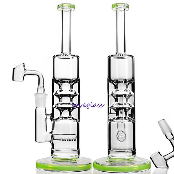 10.4 pulgadas Ligas de aceite de reciclador Klein Hookahs Glass Water Bongs Fumar vaso de vidrio Bubbly Gravity Bong con taz￳n de 14 mm