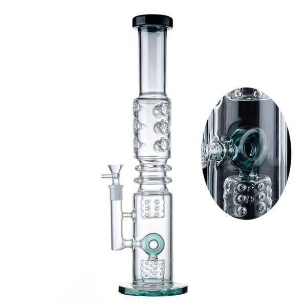 Tube droit Big Glass Bong Épais Narguilés Donut Perc N Trous Percolateur Conduites D'eau 14mm Femelle Joint Huile Dab Rigs Avec Bol WP2191 En Gros