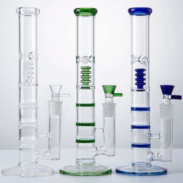 Tube droit Bong Hookahs Triple Perc Pipes En Verre Birdcage Percolateurs Dab Oil Rigs Tall Bong Pipe À Eau Avec Bol Banger